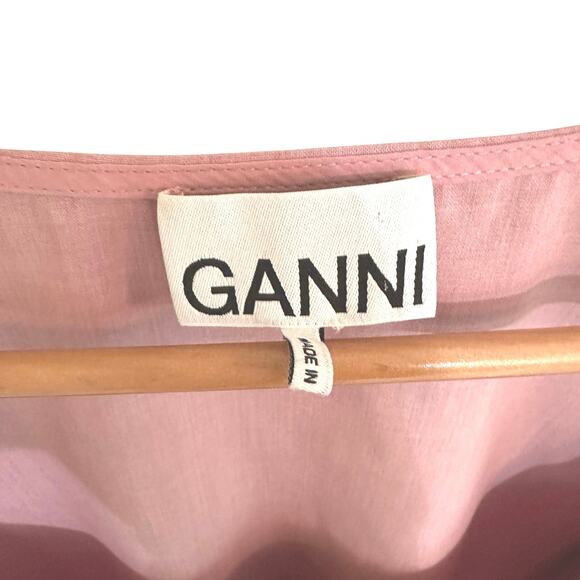 Ganni Drapey Cropped Zipper Blouse Top Puff Sleeve Sz 42 US Large Pink FLAW - Picture 4 of 7